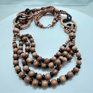 Vintage Long Wood Beaded Necklace